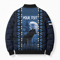 Personalized Estonia Bomber Puffer Jacket Night Wolf With Pattern - Wonder Print Shop