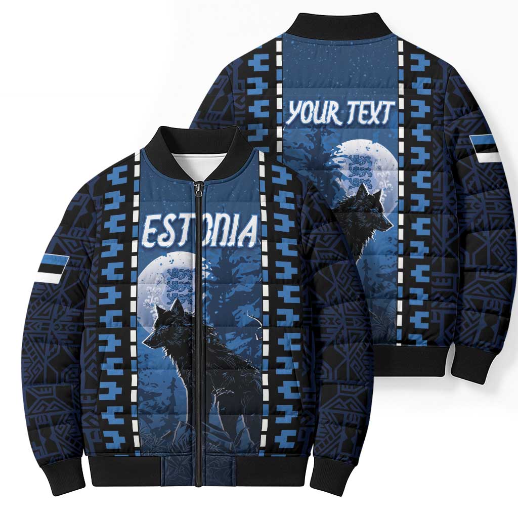 Personalized Estonia Bomber Puffer Jacket Night Wolf With Pattern - Wonder Print Shop