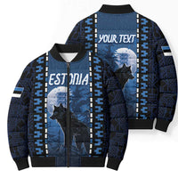 Personalized Estonia Bomber Puffer Jacket Night Wolf With Pattern - Wonder Print Shop