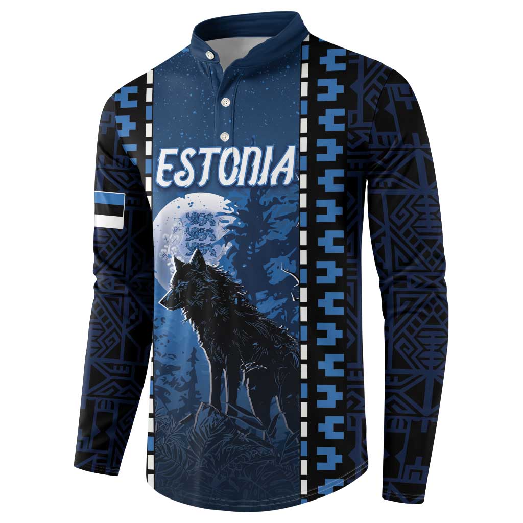 Personalized Estonia Button Sweatshirt Night Wolf With Pattern - Wonder Print Shop