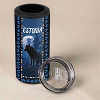 Personalized Estonia 4 in 1 Can Cooler Tumbler Night Wolf With Pattern - Wonder Print Shop