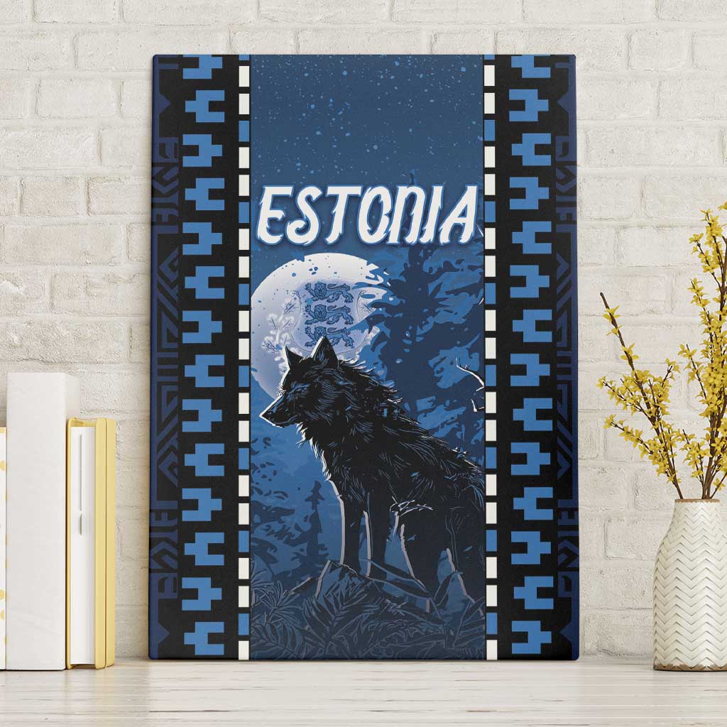 Estonia Canvas Wall Art Night Wolf With Pattern - Wonder Print Shop