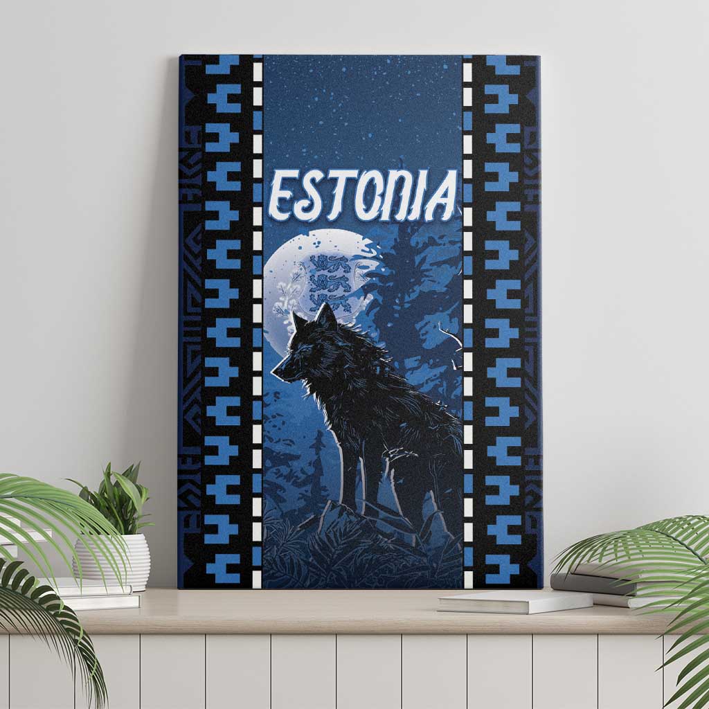 Estonia Canvas Wall Art Night Wolf With Pattern - Wonder Print Shop