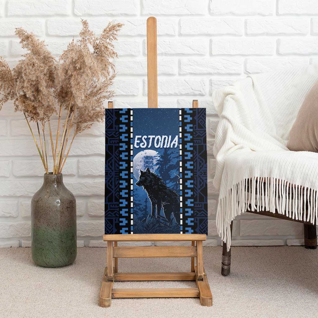 Estonia Canvas Wall Art Night Wolf With Pattern - Wonder Print Shop
