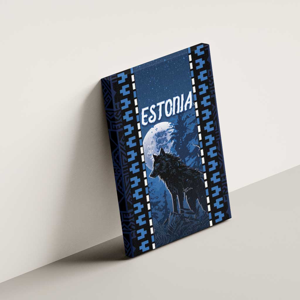 Estonia Canvas Wall Art Night Wolf With Pattern - Wonder Print Shop