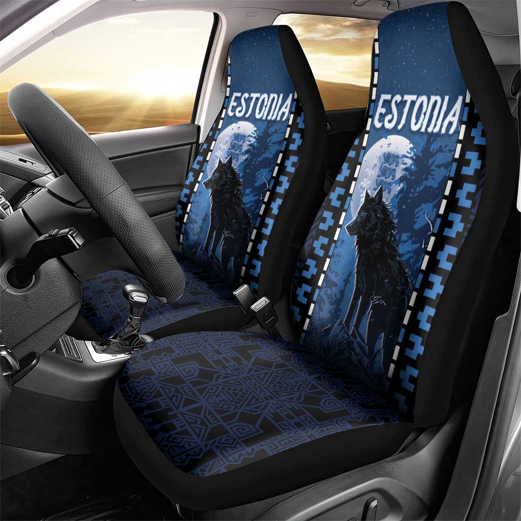 Estonia Car Seat Cover Night Wolf With Pattern - Wonder Print Shop