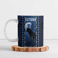 Personalized Estonia Ceramic Mug Night Wolf With Pattern - Wonder Print Shop