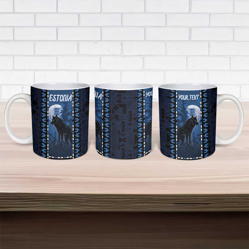 Personalized Estonia Ceramic Mug Night Wolf With Pattern - Wonder Print Shop