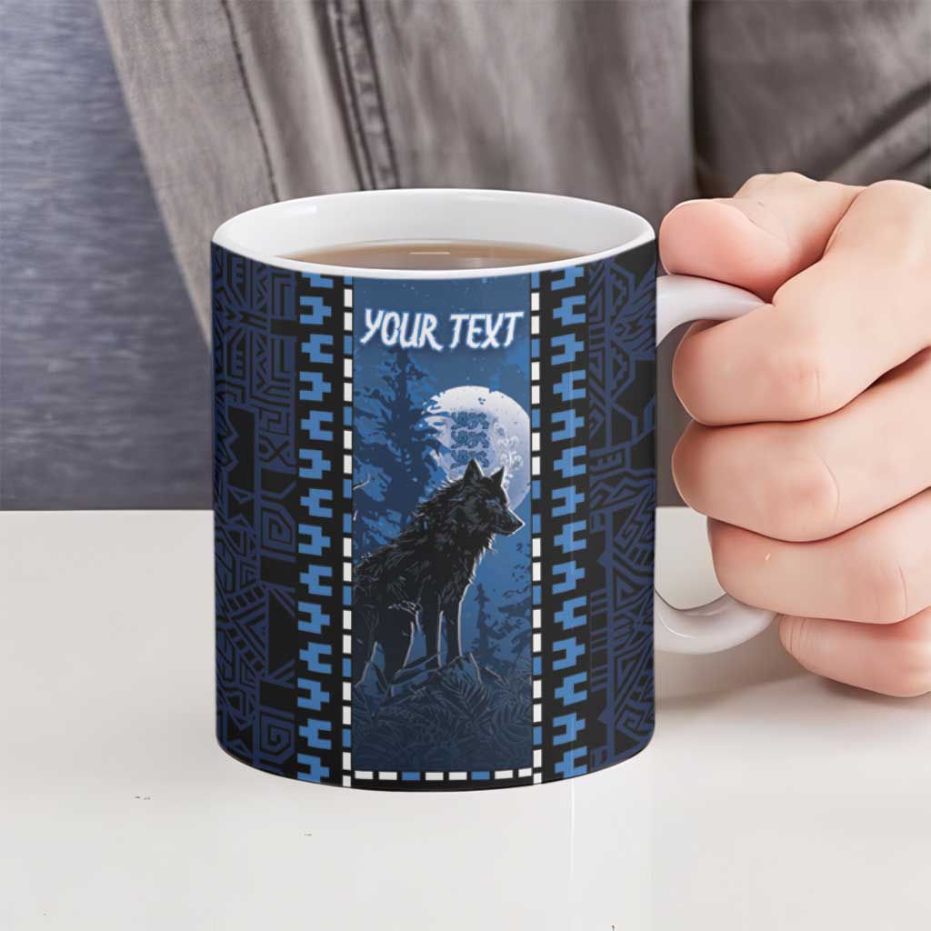 Personalized Estonia Ceramic Mug Night Wolf With Pattern - Wonder Print Shop