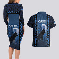 Personalized Estonia Couples Matching Long Sleeve Bodycon Dress and Hawaiian Shirt Night Wolf With Pattern - Wonder Print Shop