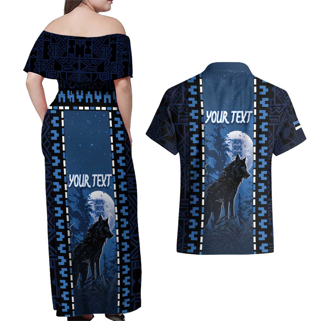 Personalized Estonia Couples Matching Off Shoulder Maxi Dress and Hawaiian Shirt Night Wolf With Pattern - Wonder Print Shop
