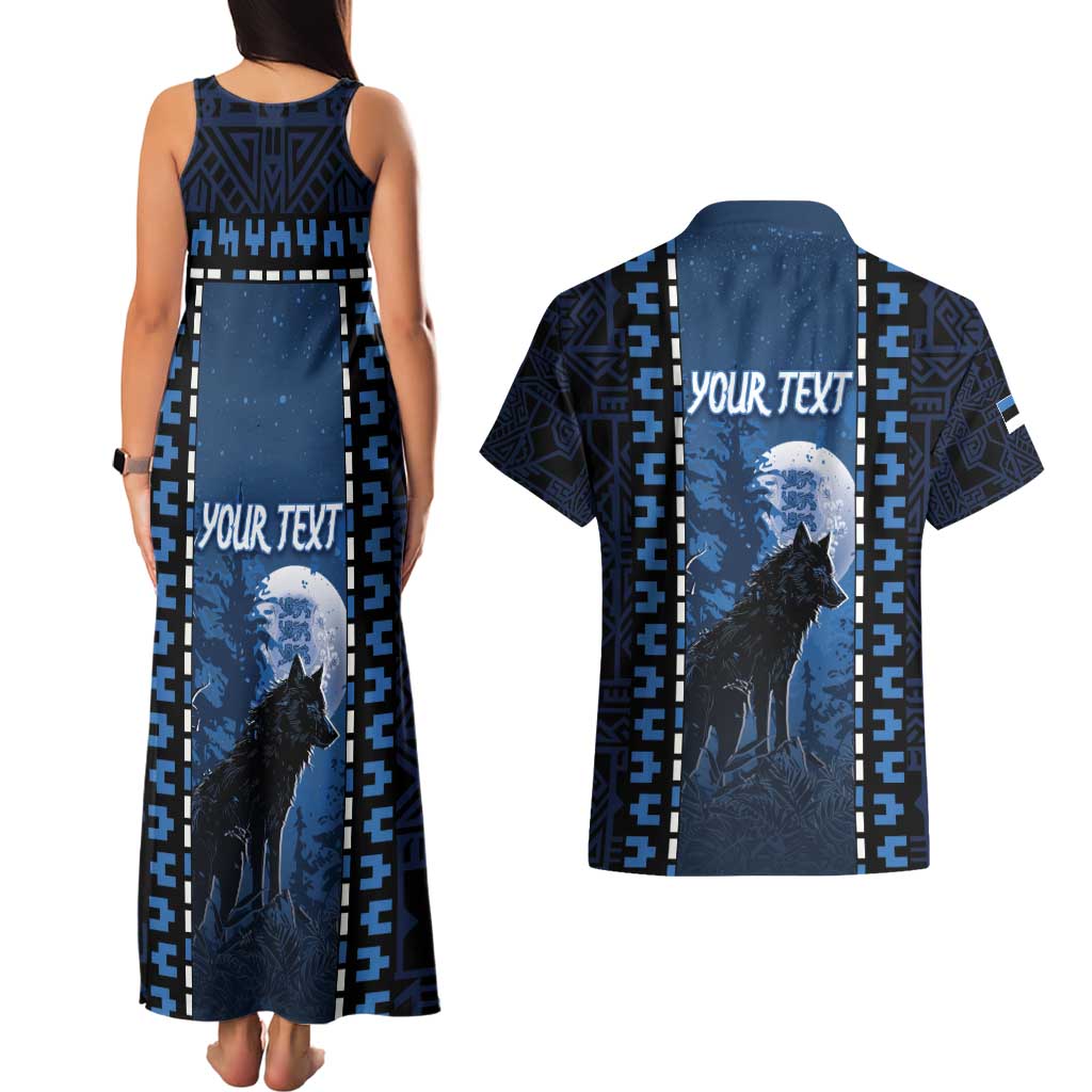 Personalized Estonia Couples Matching Tank Maxi Dress and Hawaiian Shirt Night Wolf With Pattern - Wonder Print Shop