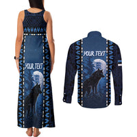 Personalized Estonia Couples Matching Tank Maxi Dress and Long Sleeve Button Shirt Night Wolf With Pattern - Wonder Print Shop