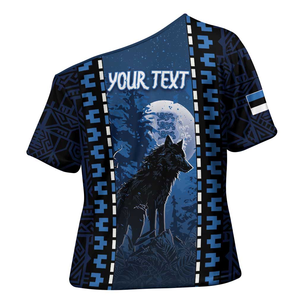 Personalized Estonia Cross Shoulder Shirt Night Wolf With Pattern - Wonder Print Shop