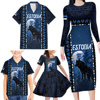 Personalized Estonia Family Matching Long Sleeve Bodycon Dress and Hawaiian Shirt Night Wolf With Pattern - Wonder Print Shop