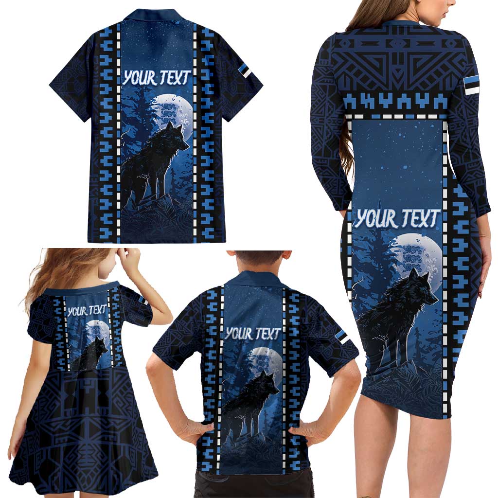 Personalized Estonia Family Matching Long Sleeve Bodycon Dress and Hawaiian Shirt Night Wolf With Pattern - Wonder Print Shop