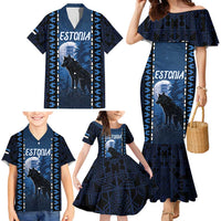 Personalized Estonia Family Matching Mermaid Dress and Hawaiian Shirt Night Wolf With Pattern - Wonder Print Shop