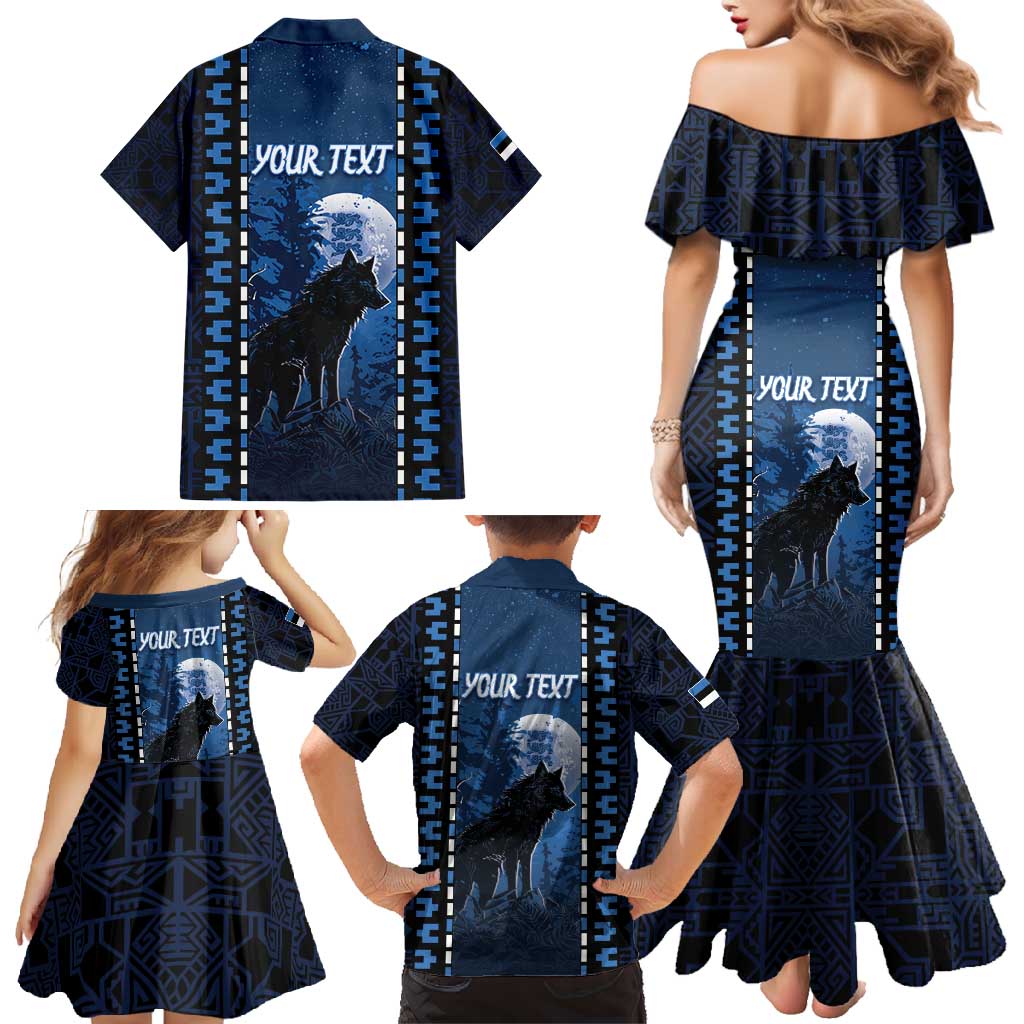 Personalized Estonia Family Matching Mermaid Dress and Hawaiian Shirt Night Wolf With Pattern - Wonder Print Shop