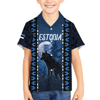 Personalized Estonia Family Matching Off The Shoulder Long Sleeve Dress and Hawaiian Shirt Night Wolf With Pattern - Wonder Print Shop