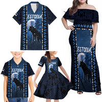Personalized Estonia Family Matching Off Shoulder Maxi Dress and Hawaiian Shirt Night Wolf With Pattern - Wonder Print Shop