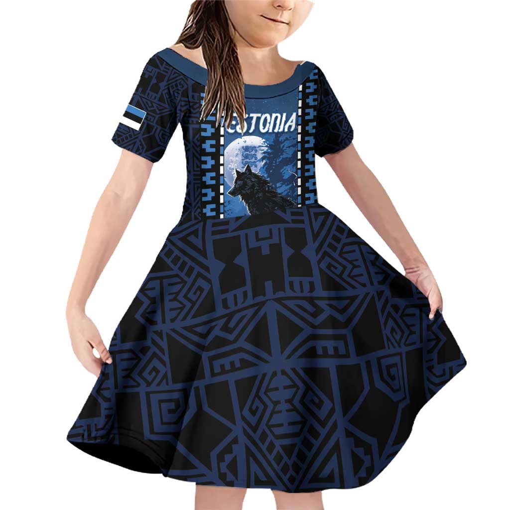 Personalized Estonia Family Matching Off Shoulder Short Dress and Hawaiian Shirt Night Wolf With Pattern - Wonder Print Shop