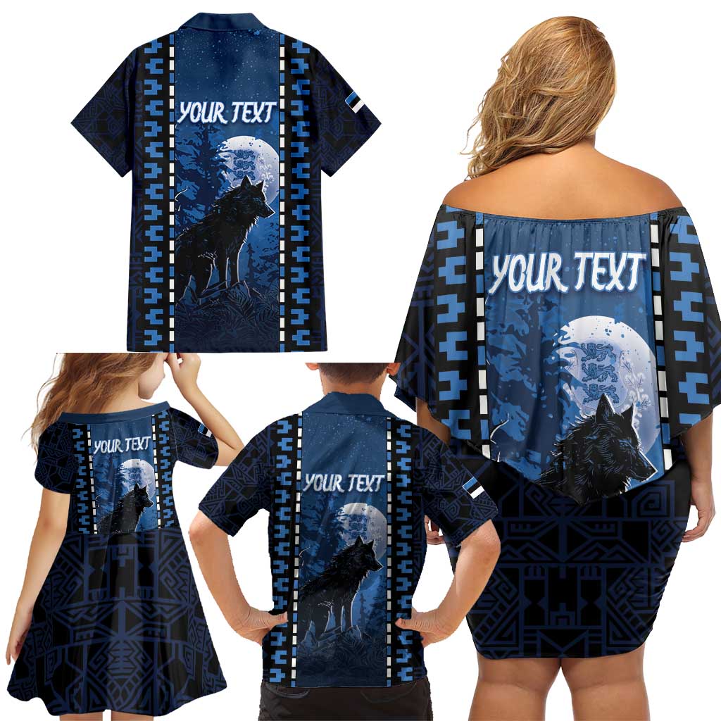 Personalized Estonia Family Matching Off Shoulder Short Dress and Hawaiian Shirt Night Wolf With Pattern - Wonder Print Shop