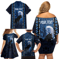 Personalized Estonia Family Matching Off Shoulder Short Dress and Hawaiian Shirt Night Wolf With Pattern - Wonder Print Shop