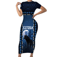 Personalized Estonia Family Matching Short Sleeve Bodycon Dress and Hawaiian Shirt Night Wolf With Pattern - Wonder Print Shop