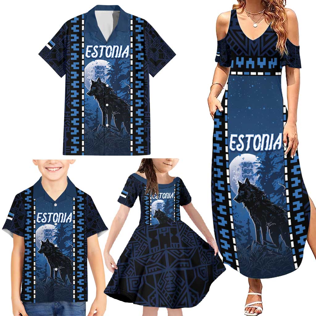 Personalized Estonia Family Matching Summer Maxi Dress and Hawaiian Shirt Night Wolf With Pattern - Wonder Print Shop