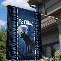 Estonia Garden Flag Night Wolf With Pattern - Wonder Print Shop
