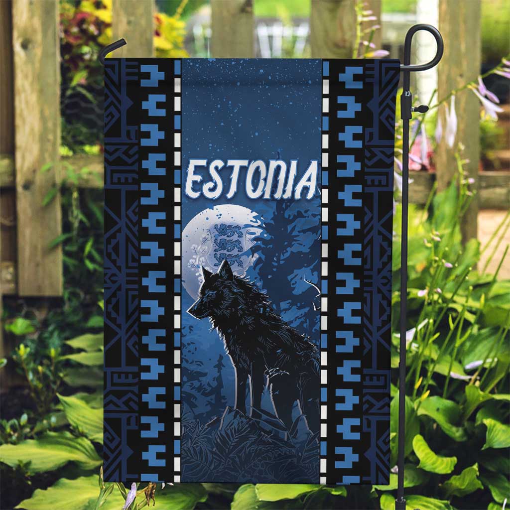 Estonia Garden Flag Night Wolf With Pattern - Wonder Print Shop