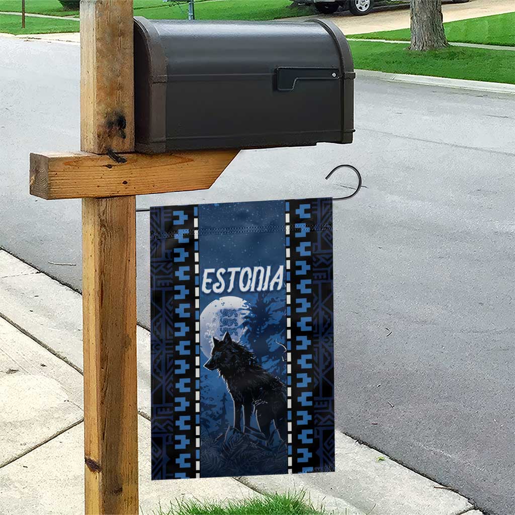 Estonia Garden Flag Night Wolf With Pattern - Wonder Print Shop