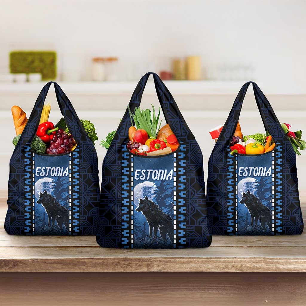 Estonia Grocery Bag Night Wolf With Pattern - Wonder Print Shop