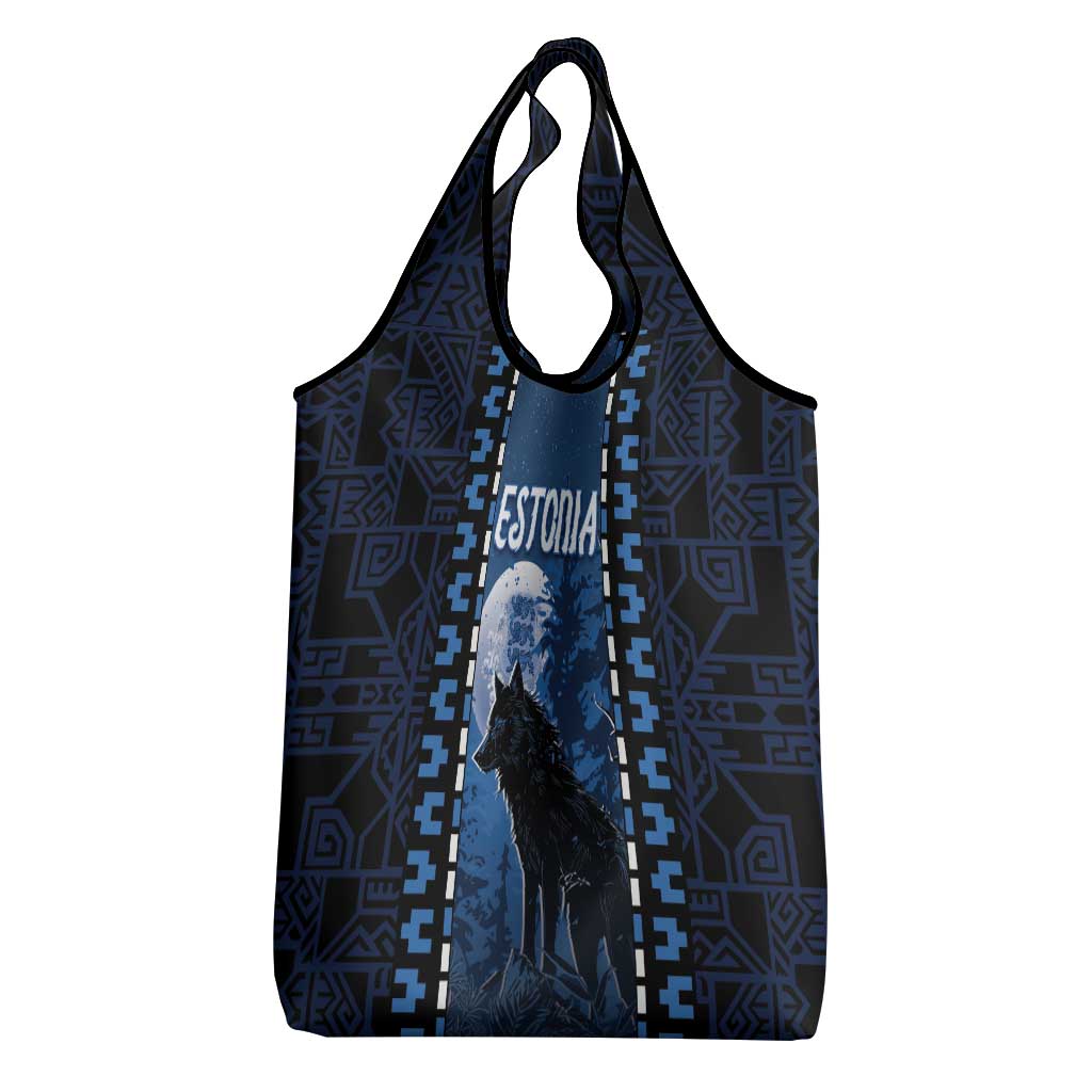 Estonia Grocery Bag Night Wolf With Pattern - Wonder Print Shop