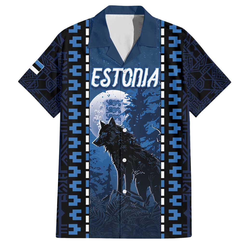 Personalized Estonia Hawaiian Shirt Night Wolf With Pattern - Wonder Print Shop