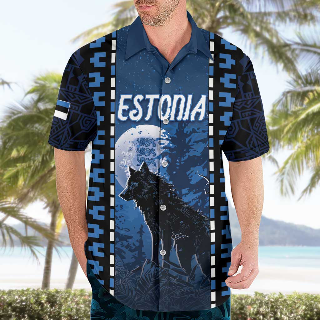 Personalized Estonia Hawaiian Shirt Night Wolf With Pattern - Wonder Print Shop