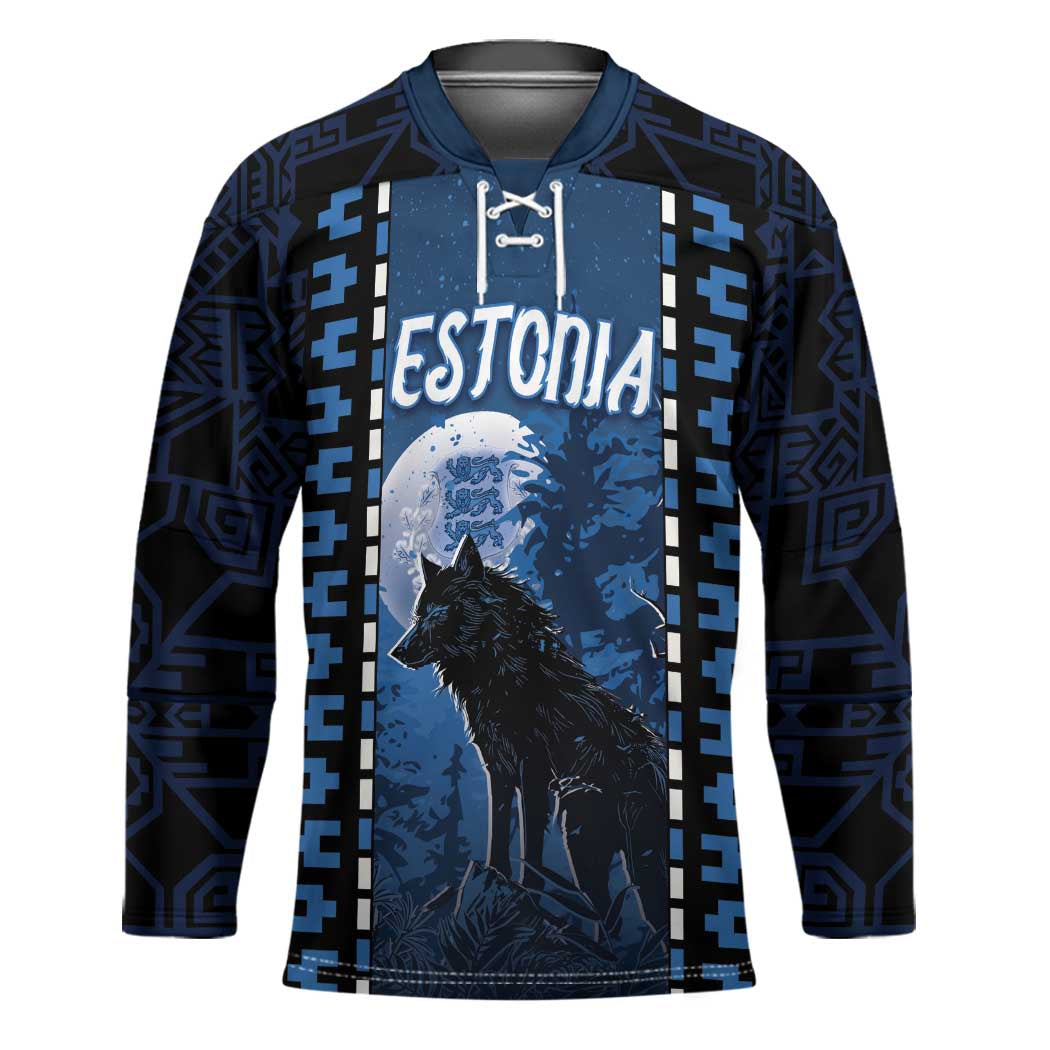 Personalized Estonia Hockey Jersey Night Wolf With Pattern - Wonder Print Shop