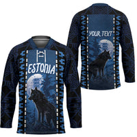Personalized Estonia Hockey Jersey Night Wolf With Pattern - Wonder Print Shop