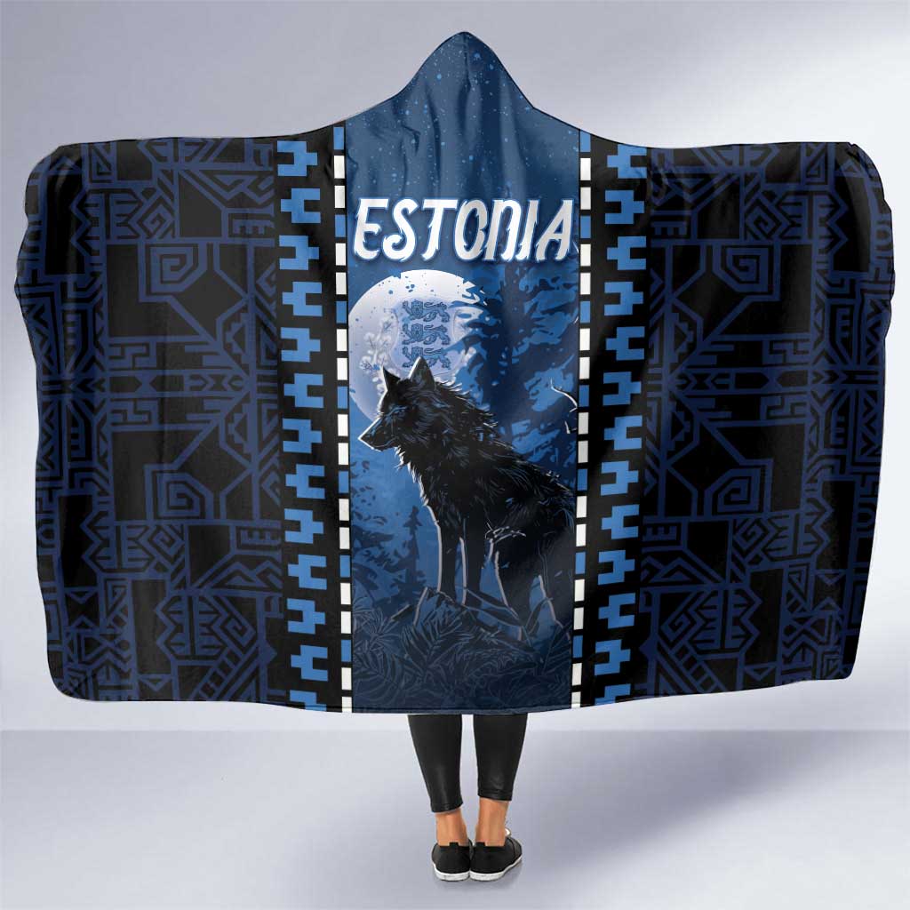 Estonia Hooded Blanket Night Wolf With Pattern - Wonder Print Shop