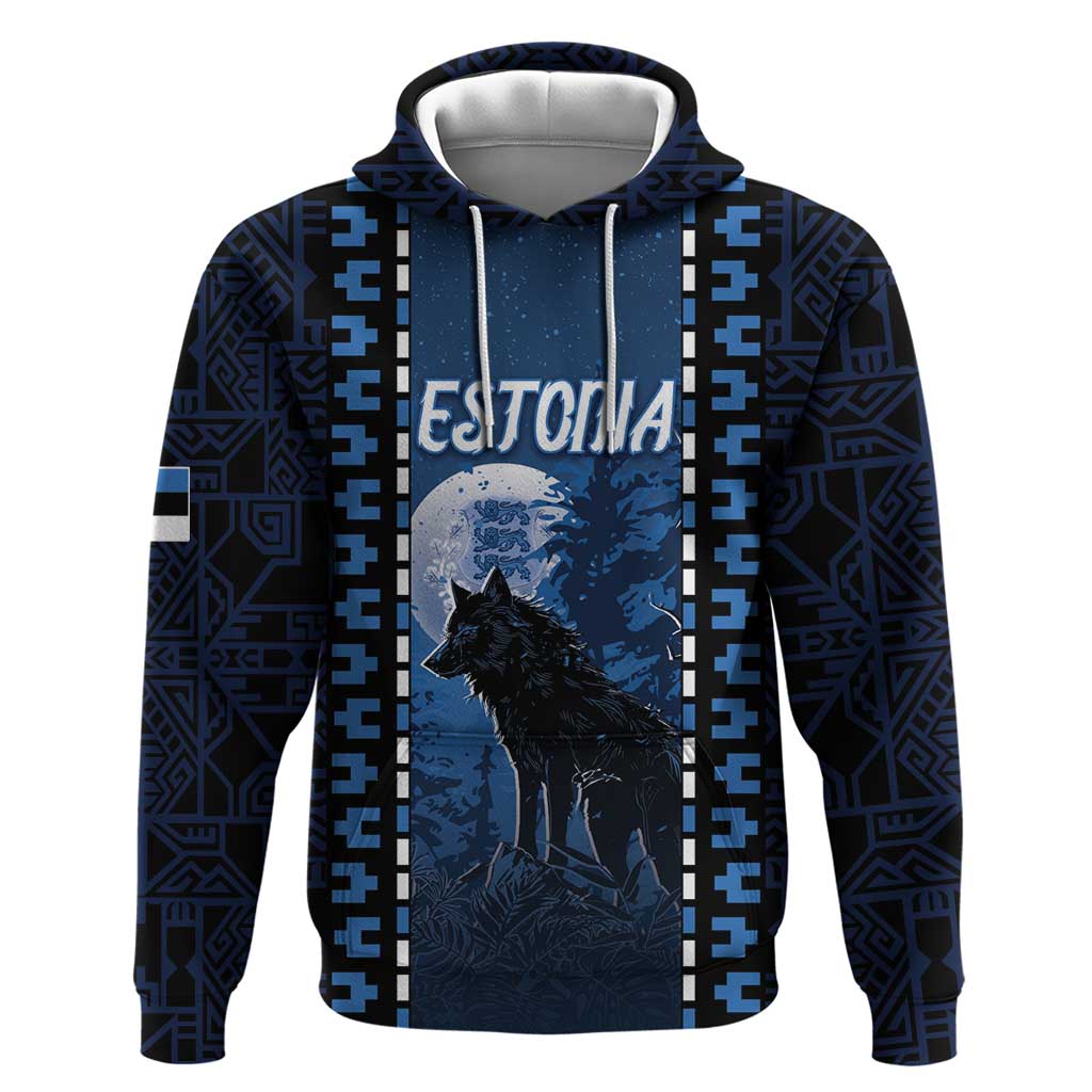 Personalized Estonia Hoodie Night Wolf With Pattern - Wonder Print Shop