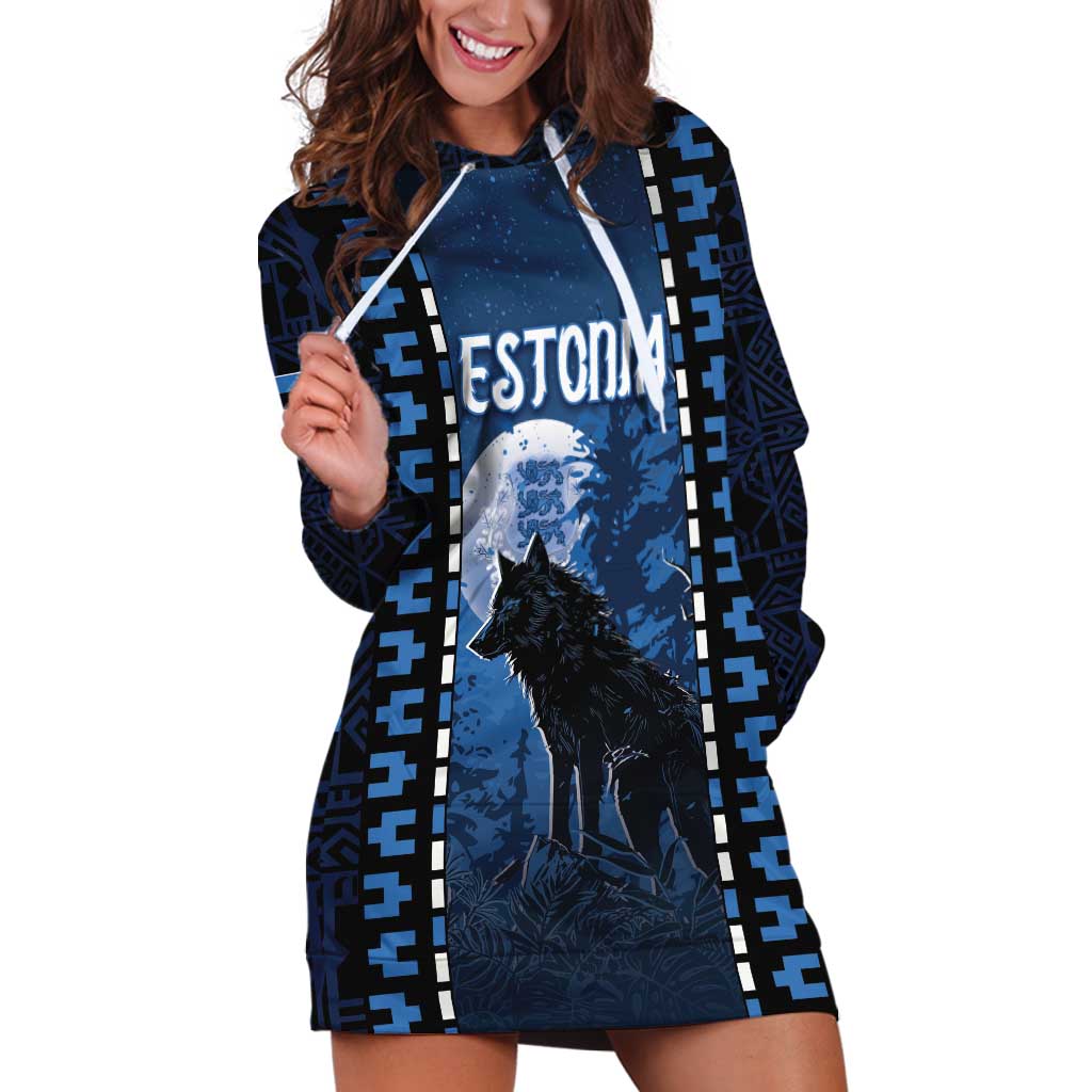 Personalized Estonia Hoodie Dress Night Wolf With Pattern - Wonder Print Shop