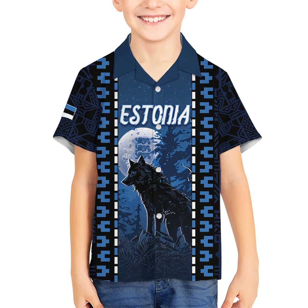 Personalized Estonia Kid Hawaiian Shirt Night Wolf With Pattern - Wonder Print Shop