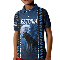 Personalized Estonia Kid Polo Shirt Night Wolf With Pattern - Wonder Print Shop