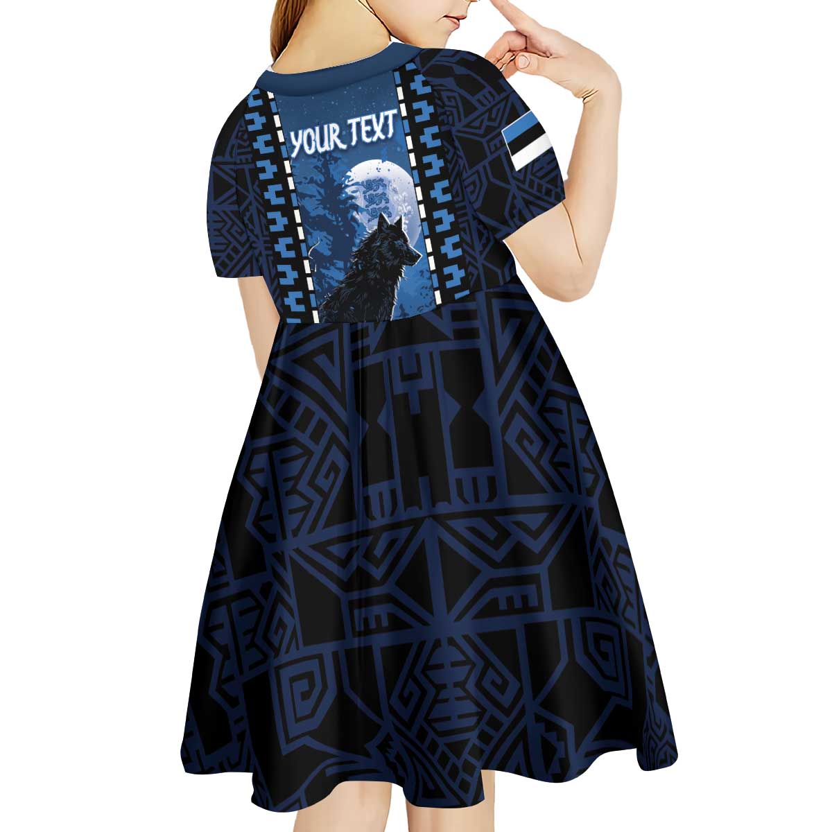 Personalized Estonia Kid Short Sleeve Dress Night Wolf With Pattern - Wonder Print Shop