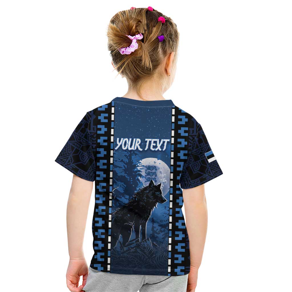 Personalized Estonia Kid T Shirt Night Wolf With Pattern - Wonder Print Shop