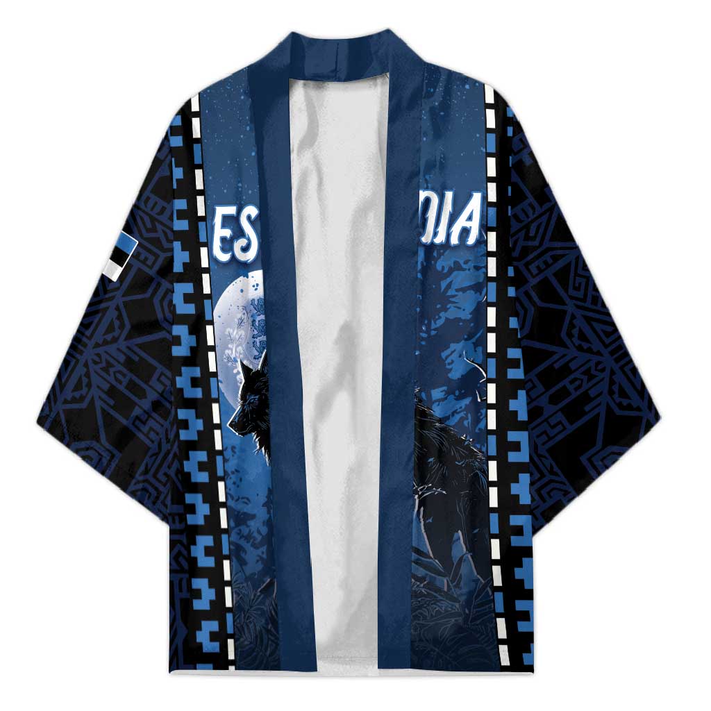 Personalized Estonia Kimono Night Wolf With Pattern - Wonder Print Shop