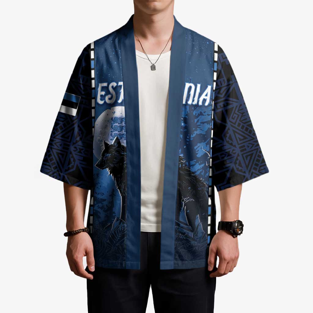 Personalized Estonia Kimono Night Wolf With Pattern - Wonder Print Shop