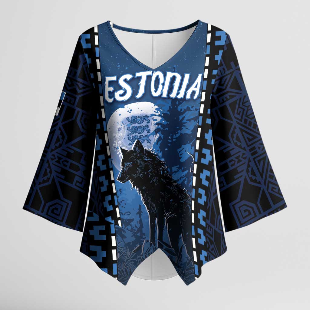 Personalized Estonia Kimono Sleeve Blouse Night Wolf With Pattern - Wonder Print Shop
