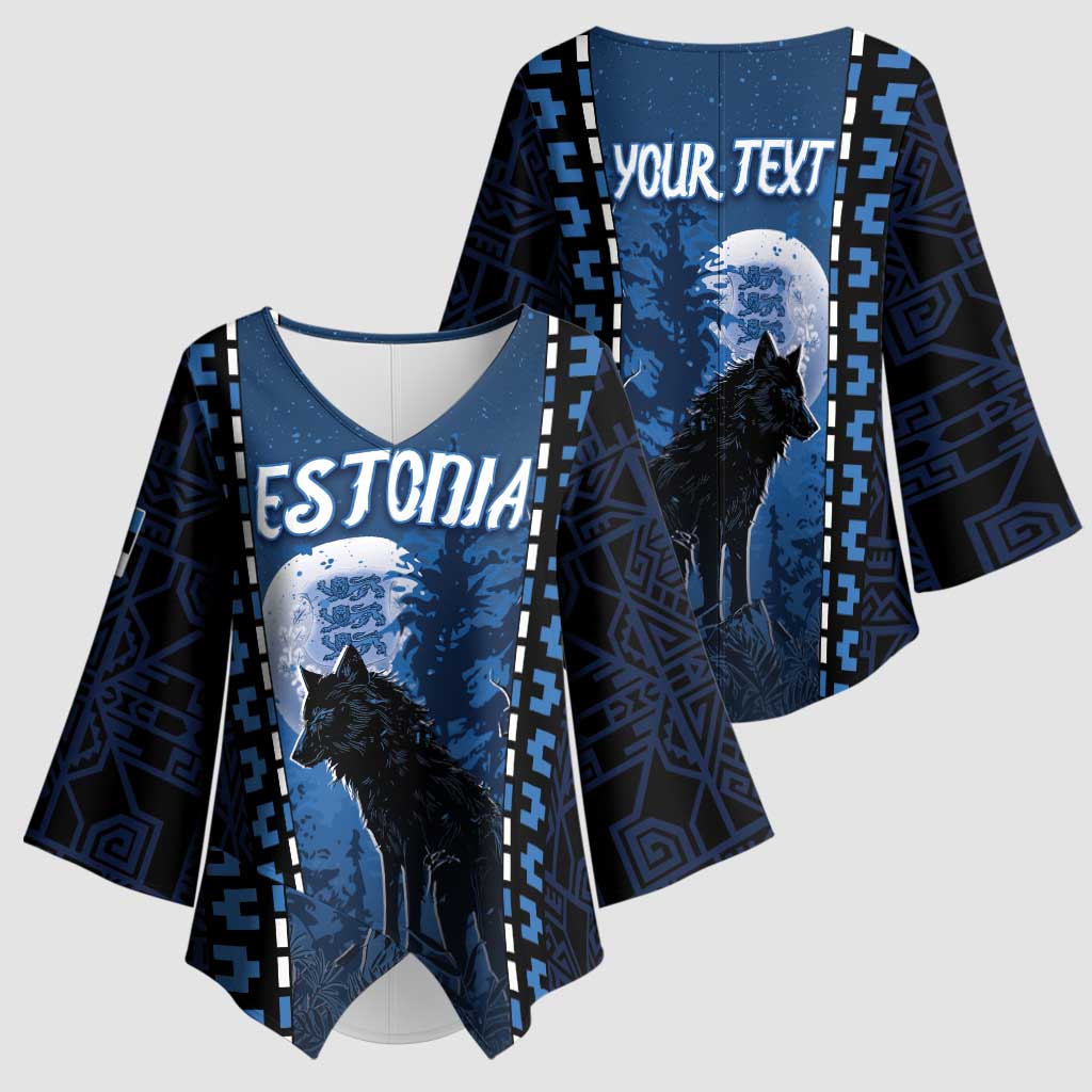 Personalized Estonia Kimono Sleeve Blouse Night Wolf With Pattern - Wonder Print Shop