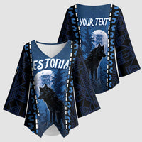 Personalized Estonia Kimono Sleeve Blouse Night Wolf With Pattern - Wonder Print Shop